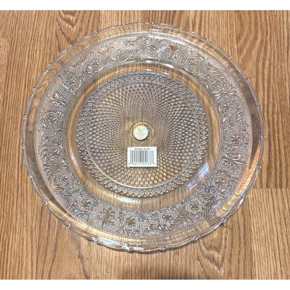 12" Crystal Clear Trellis Glass Platter/Charger Round Decorative Plate NWOB